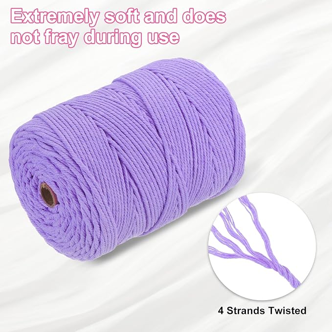 HARFINGTON Natural Macrame Cord 3mm x 328 Yards 4 Strand Twisted Cotton Macrame - Image 3