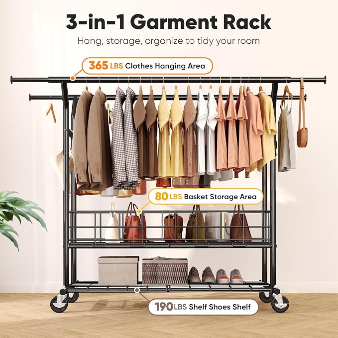 HOKEEPER Heavy Duty Clothes Rack Load 635 LBS, Clothing Rack - Image 2