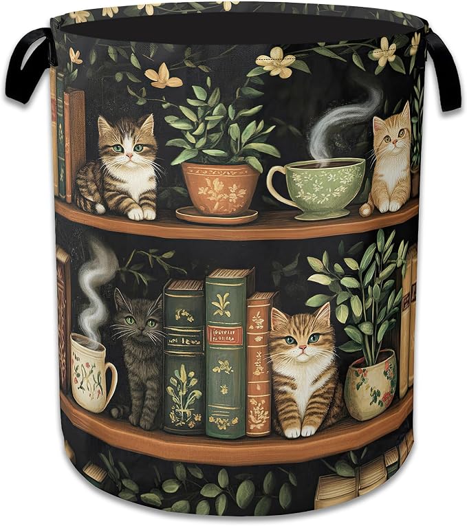 Cute Cat Laundry Basket, Foldable Oxford Cloth Bookshelf Laundry Hamper by Unknown