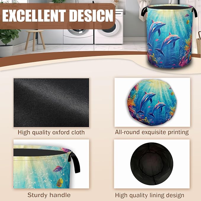 Dolphin Ocean Floating Laundry Basket, Waterproof Foldable Laundry Hamper - Image 5