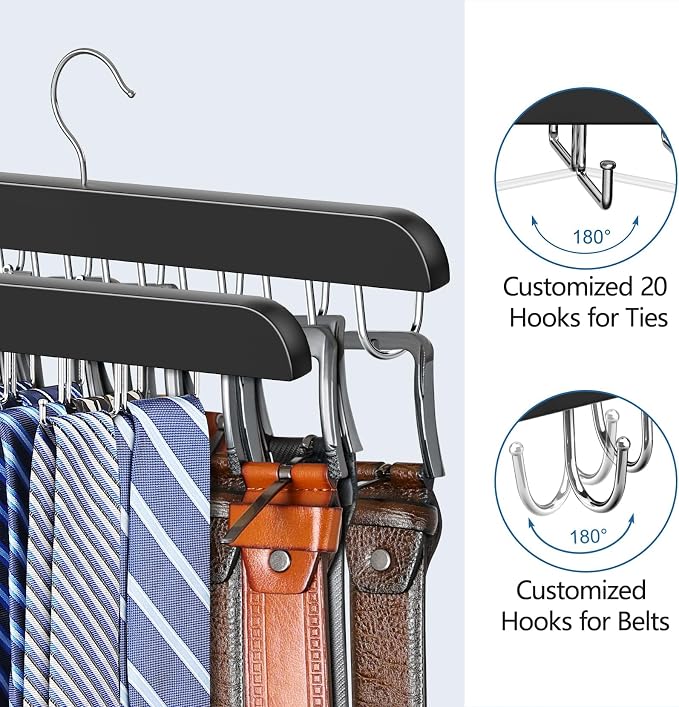 2 Pack Tie Rack & Belt Hanger 2 in 1 Tie Hanger Space Saving Max 42 Belts& 60 - Image 5