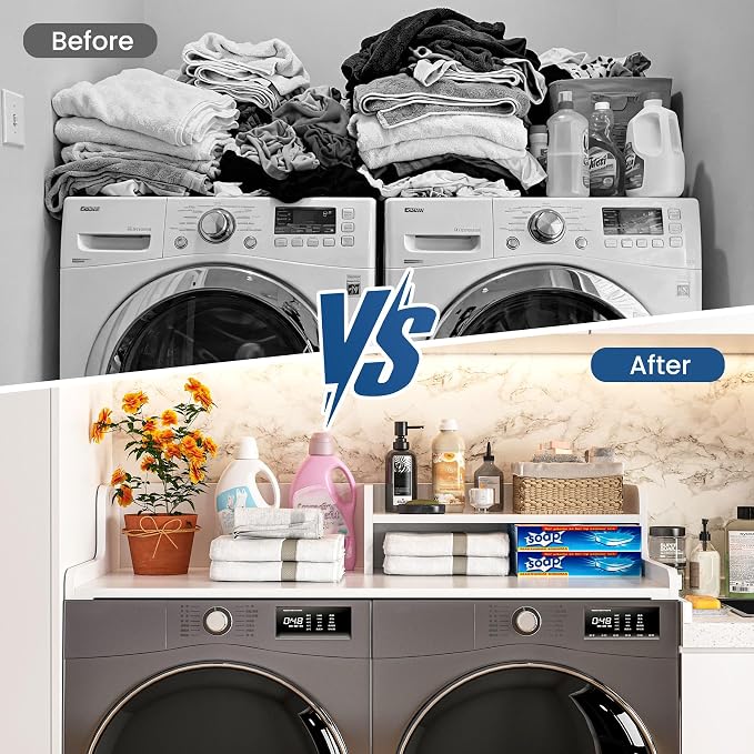Washer Dryer Countertop with Open Storage Shelf & Raised Edge Guard, Laundry - Image 5