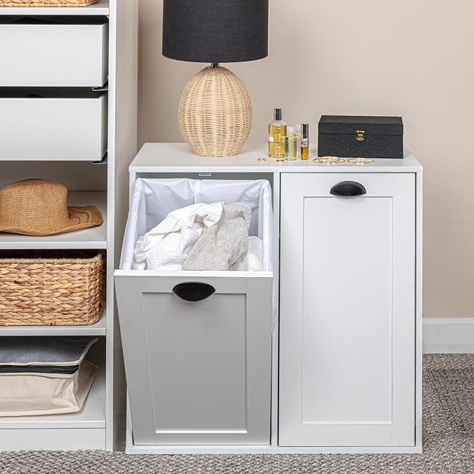 Household Essentials Laundry Sorter Cabinet, Scandi White Finish - Image 2