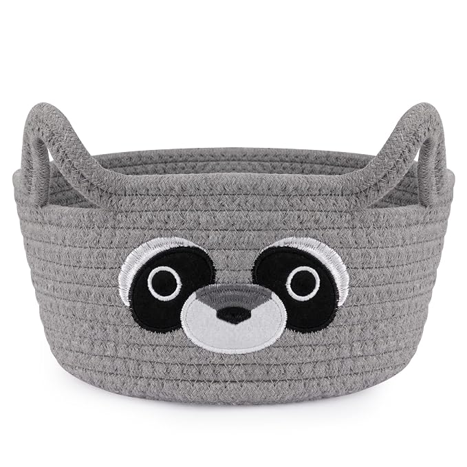 Small Storage Basket for Nursery, Raccoon Storage Basket, Round Woven Rope by Hkojewp
