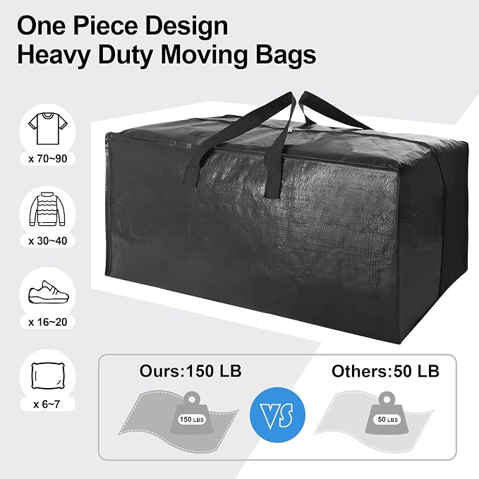 6 Pack Heavy Duty Extra Large Moving Bags W/Backpack Straps - Image 5