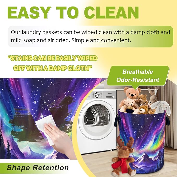 Aurora Mountains Laundry Basket Night Sky Forest Foldable Waterproof Oxford - Image 7