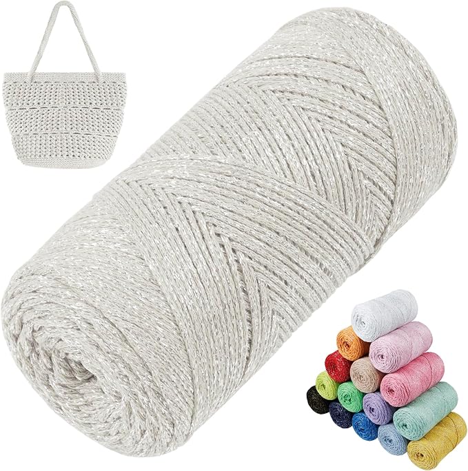 Sparkle Macrame Cord 1.5mm x 306 Yards Cotton Glitter Yarn by LEREATI