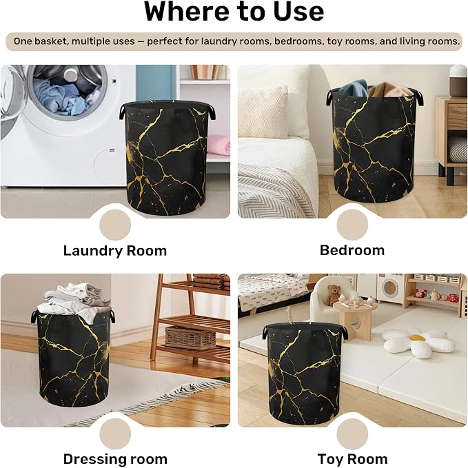 Black Marble Foldable Laundry Hamper - Image 4