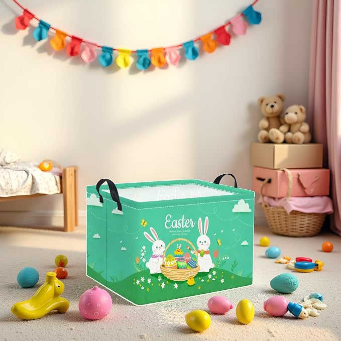 Rectangular Easter Basket for Home Kitchen Baby Girls Basket Cute Storage Bin - Image 2
