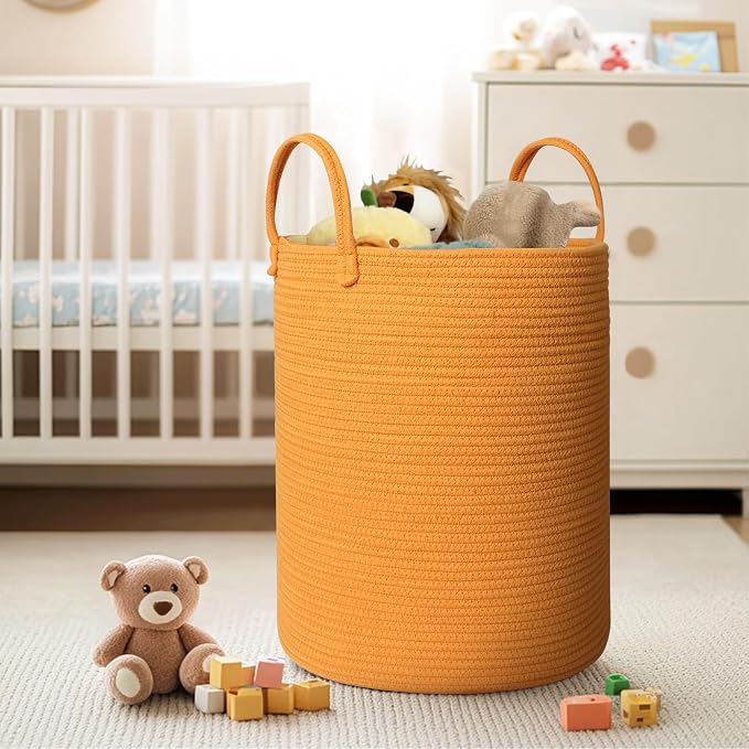 Large Orange Laundry Basket, XL Cotton Rope Toy Bin - Image 5