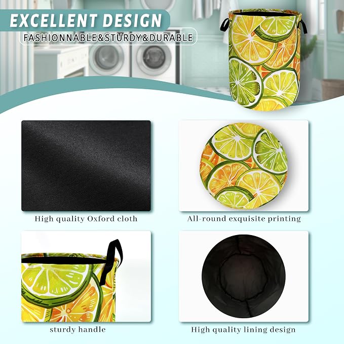 Yellow Lemon Laundry Hamper Tropical Lemons Laundry Basket - Image 4