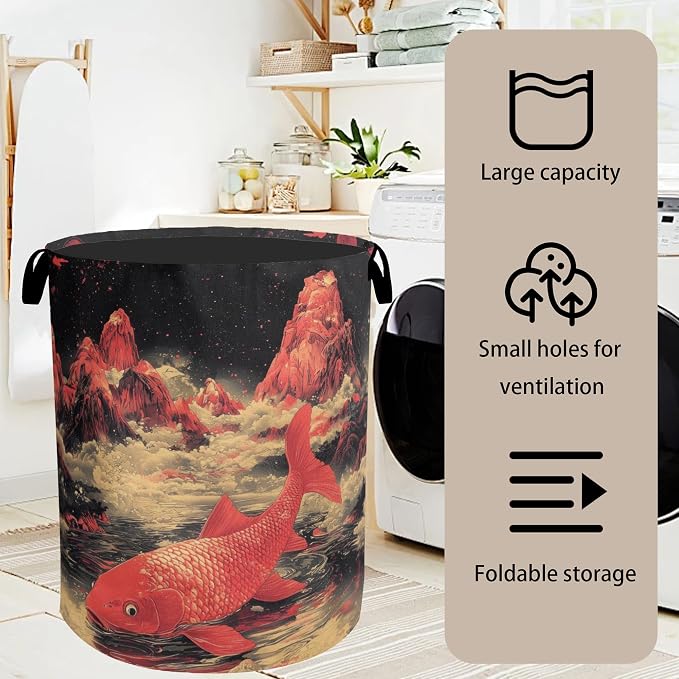 Japanese Style Red Fish Laundry Basket - Image 7