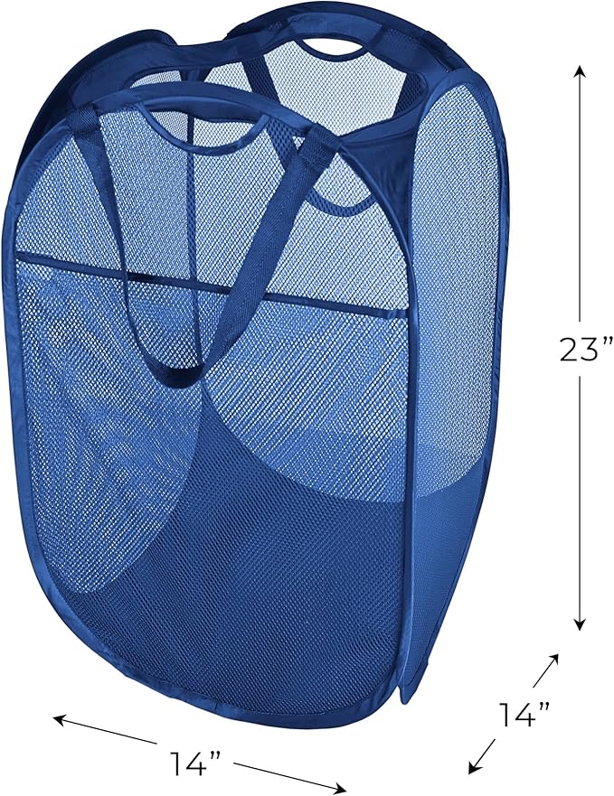 Smart Design Deluxe Mesh Pop Up Square Laundry Hamper w/ Side Pocket & Handles - Image 4