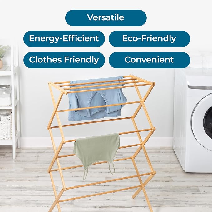 Honey-Can-Do Collapsible Bamboo Drying Rack – Sturdy & Foldable Laundry Drying - Image 3