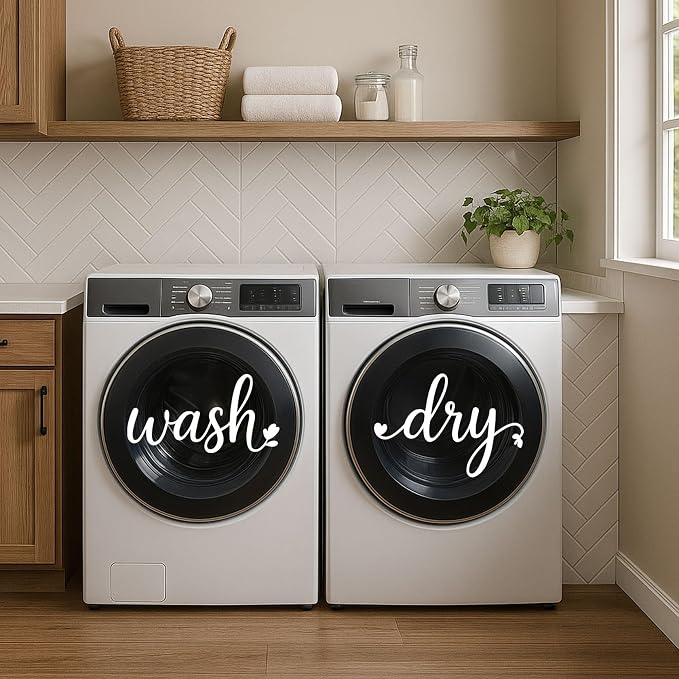 Laundry Room Decor Wash Dry Vinyl Decals, Laundry Room Labels Stickers - Image 2
