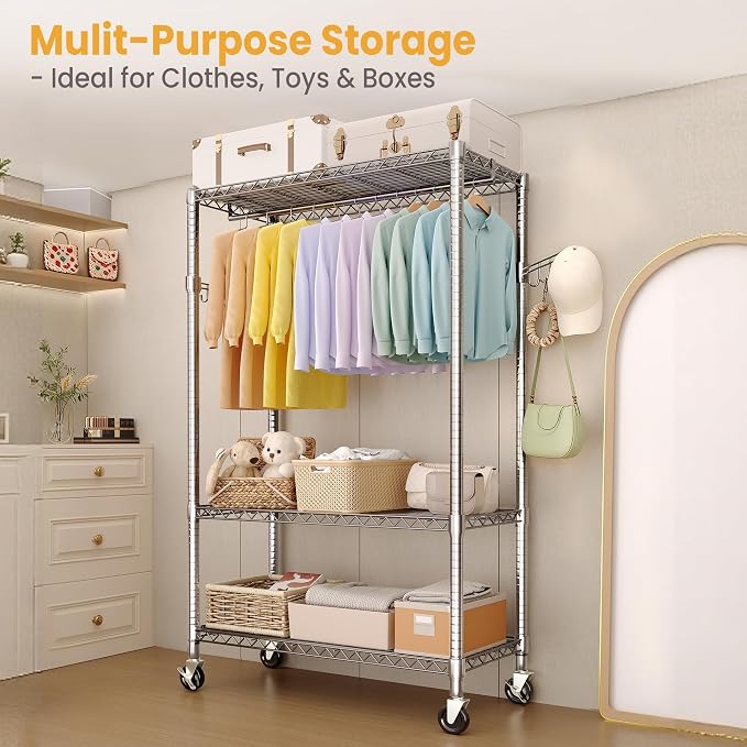 Rolling Clothes Rack, 75.6"H Heavy Duty Metal Garment Rack - Image 7