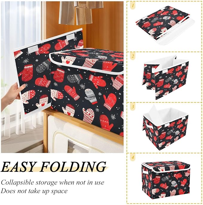 MNSRUU Containers Baskets with Lids Winter Glove Fabric Foldable Storage Bins - Image 4