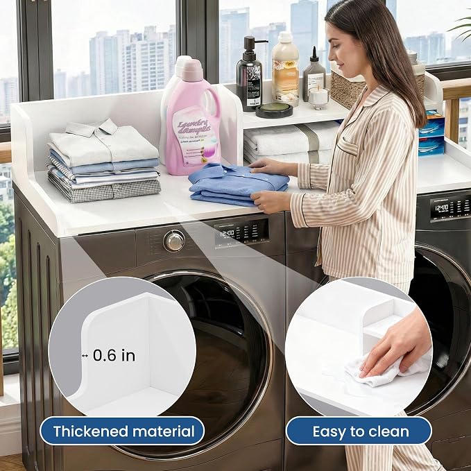 Washer Dryer Countertop with Open Storage Shelf & Raised Edge Guard, Laundry - Image 3