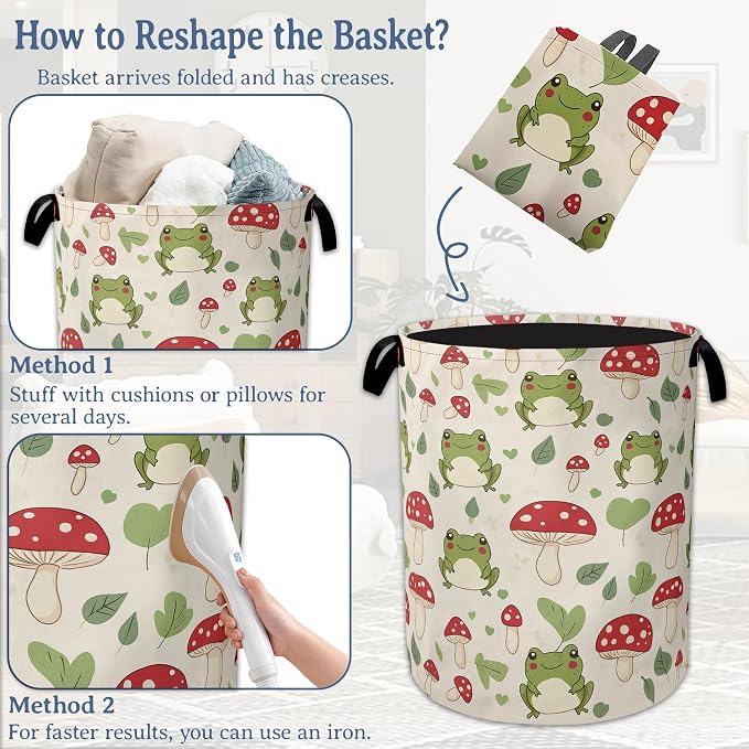 Cute Frog Laundry Basket, Foldable Oxford Cloth Red Mushroom Laundry Hamper - Image 6