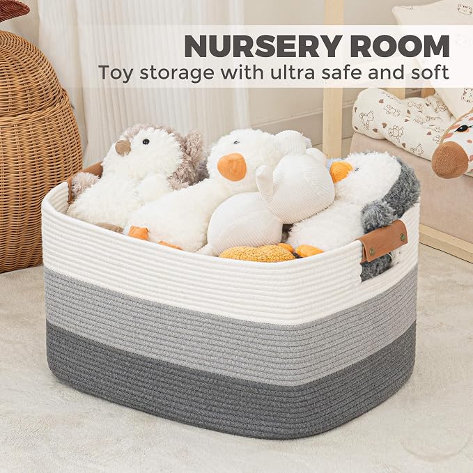 danpinera Rectangle Blanket Storage Basket, 50L Large Decorative Basket Living - Image 5