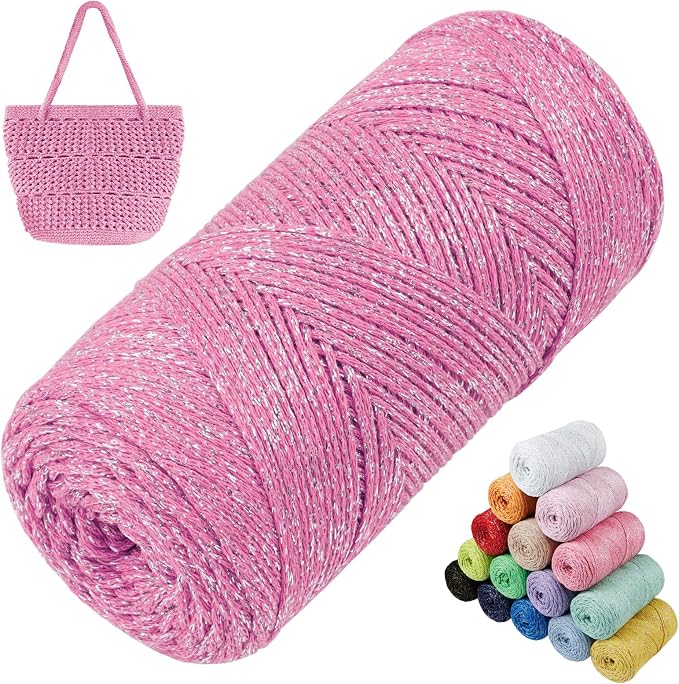 Sparkle Macrame Cord 1.5mm x 306 Yards Cotton Glitter Yarn by LEREATI