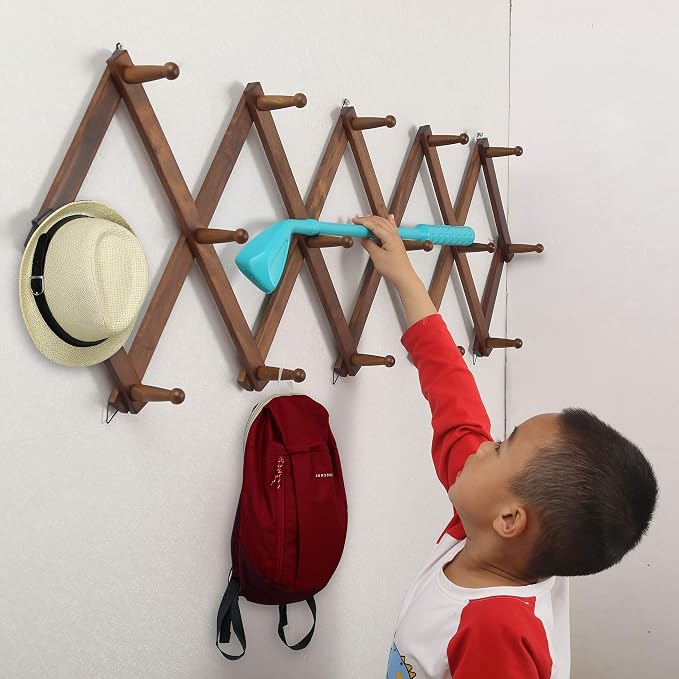WEBI Accordion Wall Hanger, Wooden Coat Rack Wall Mounted, Hat & Cap Hook Rack - Image 6