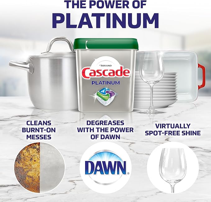 Cascade Platinum Dishwasher Pods, Dishwasher Detergent, Actionpacs - Image 2