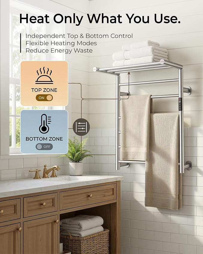 Foldable Heated Towel Rack, Smart Dual-Zone App & Voice Control Electric Towel - Image 2