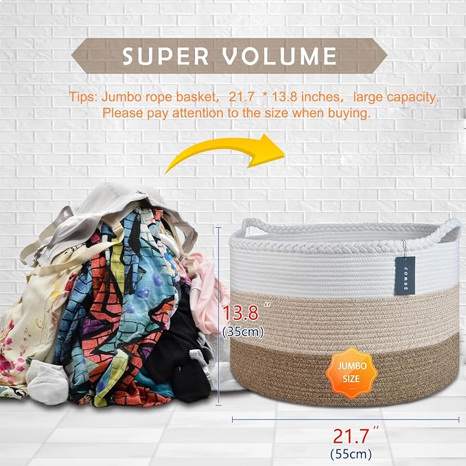 COMSE Extra Large Blanket Basket, Woven Laundry Basket, 21.7”x 13.8”, Nursery - Image 3