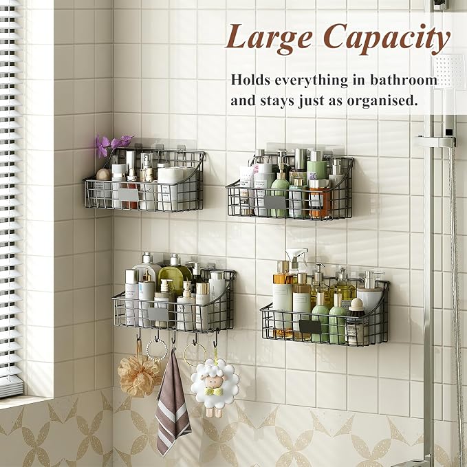 Hanging Wall Wire Basket-4Pack, Large Metal Organizer Baskets & Bathroom Shower - Image 9