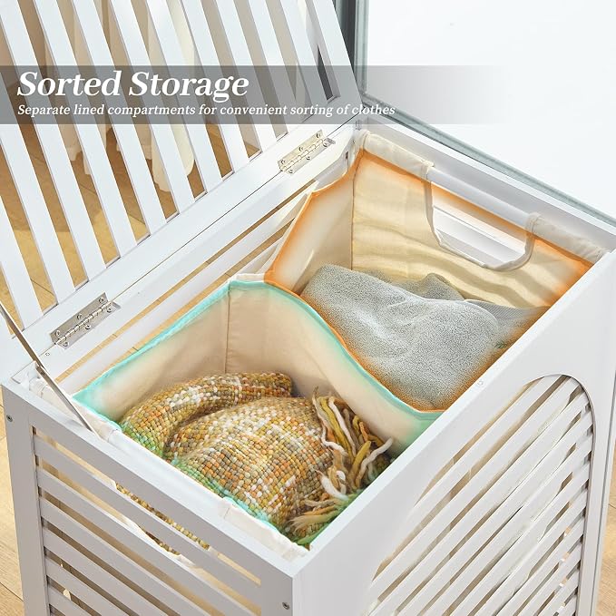 Laundry Hamper with Lid, Bamboo Clothes Laundry Basket with Handles, Removable - Image 5