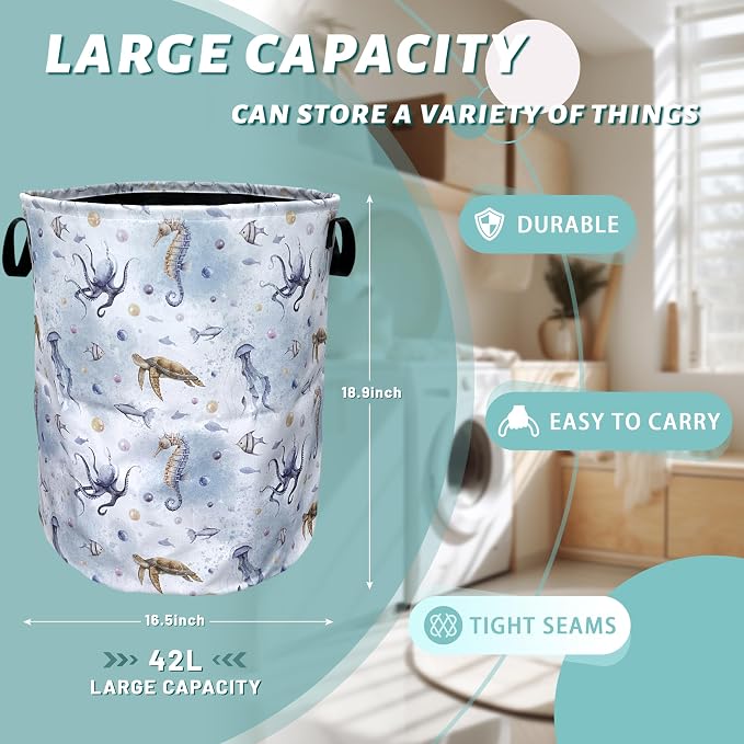 Colorful Octopus Seahorse Laundry Basket Foldable - Image 2