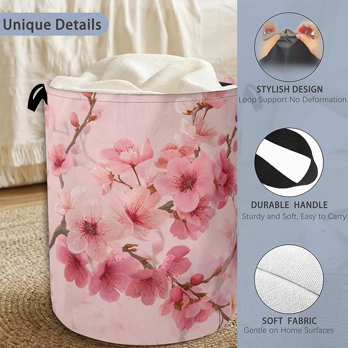 Cherry Blossoms Laundry Basket, Japanese Foldable Oxford Cloth Tote Bag Laundry - Image 3