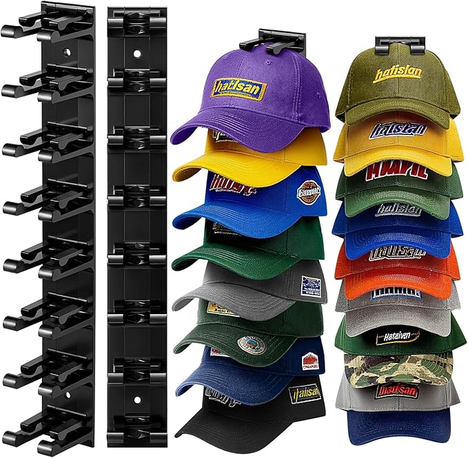 Hat Organizer for Baseball Caps, 2 Pack Hat Rack for Wall Closet Door Hold up by Hatisan