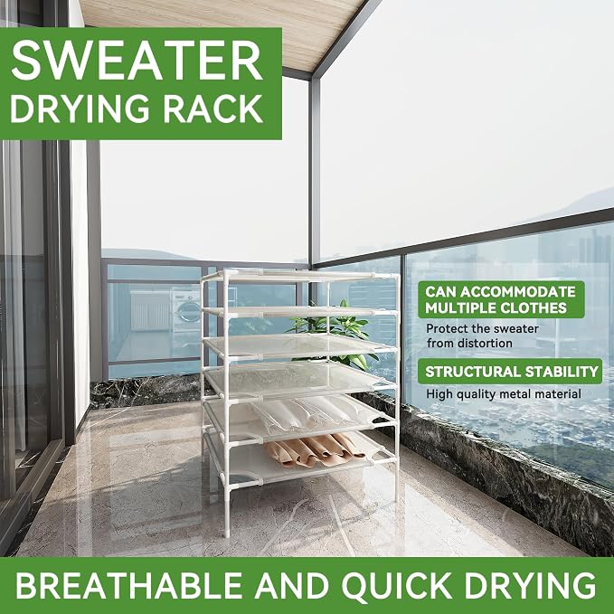 Sweater Drying Rack, 6-Layer Flat Drying Rack Stackable, Mesh Fabric Clothes - Image 4