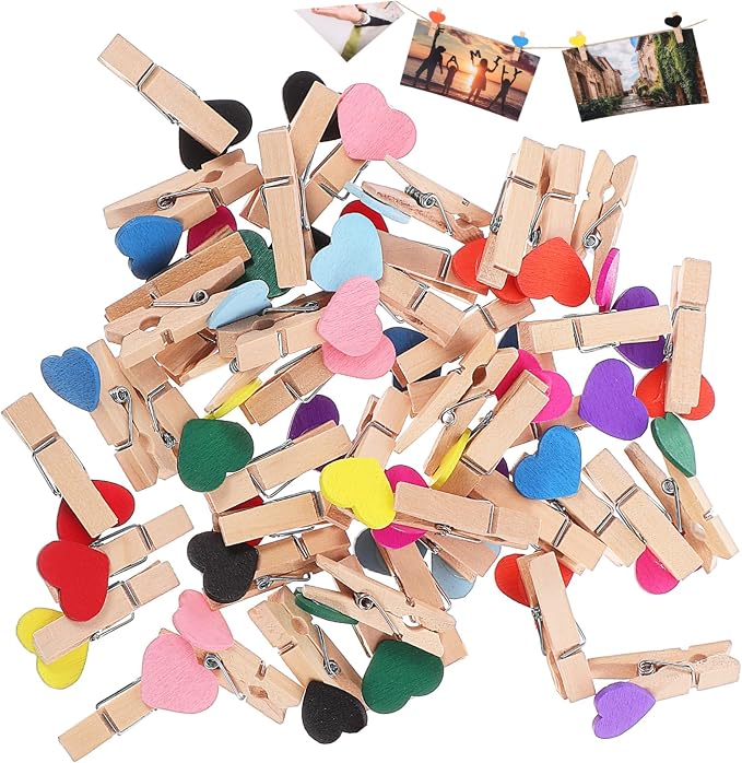 Cabilock 50pcs Mini Wooden Clothespins Heart Clips by cabilock