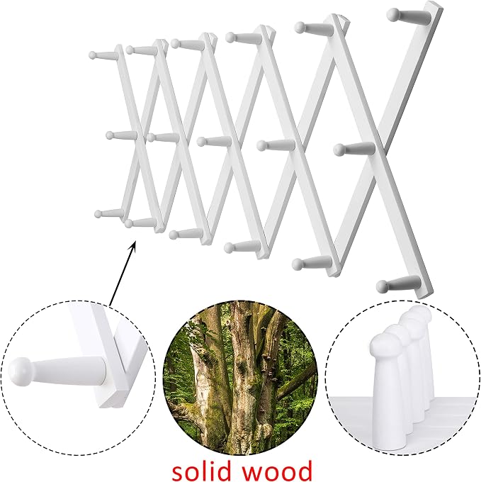 WEBI Accordion Wall Hanger, Expandable Wooden Hat Rack - Image 4