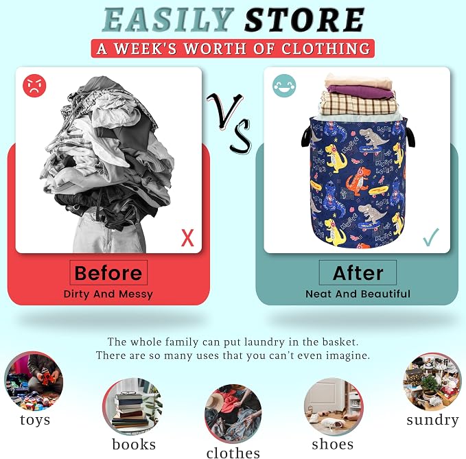 Funny Dinosaur Laundry Basket Foldable Oxford Cloth Colorful Laundry Hamper - Image 3