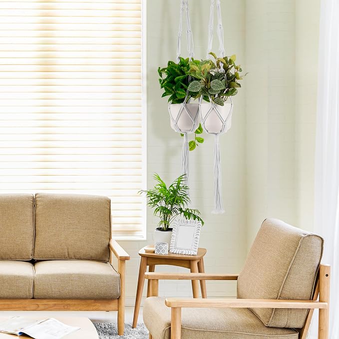 Sorbus Macrame Plant Hanger Indoor Outdoor Hanging Plant Pots Cotton Rope - Image 2