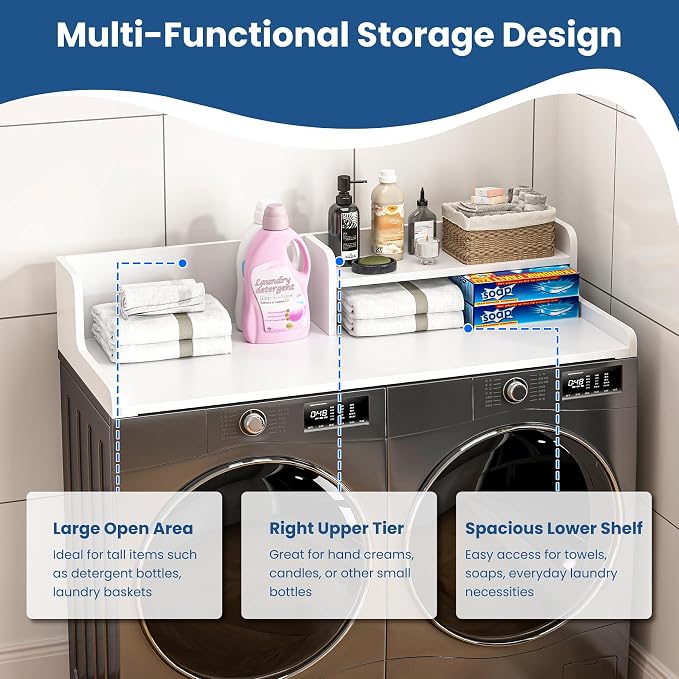 Washer Dryer Countertop with Open Storage Shelf & Raised Edge Guard, Laundry - Image 4