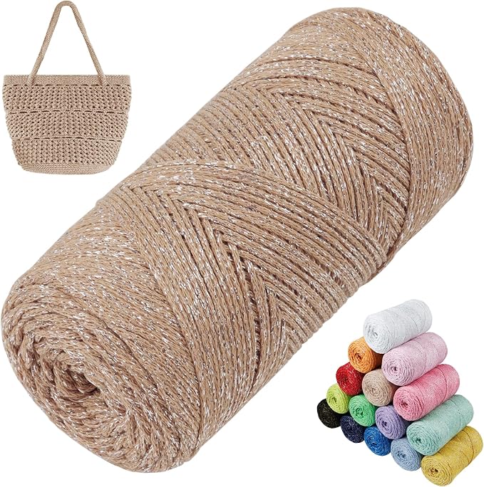 Sparkle Macrame Cord 1.5mm x 306 Yards Cotton Glitter Yarn by LEREATI
