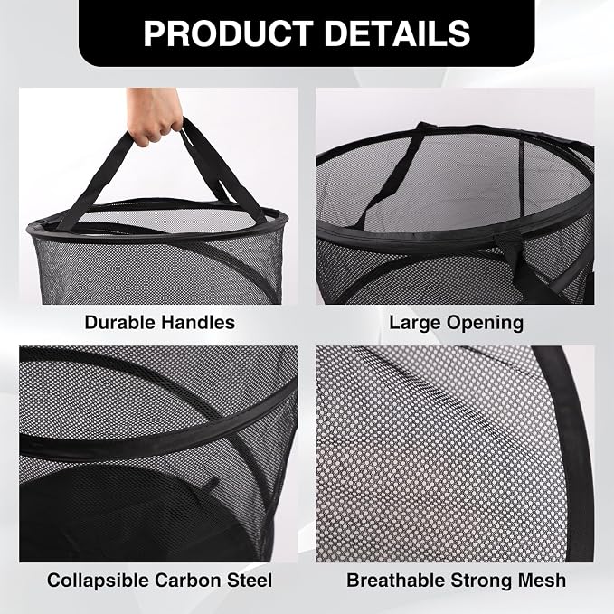 2 Pcs Mesh Pop up Collapsible Laundry Hampers, Popup Travel Laundry Basket - Image 4