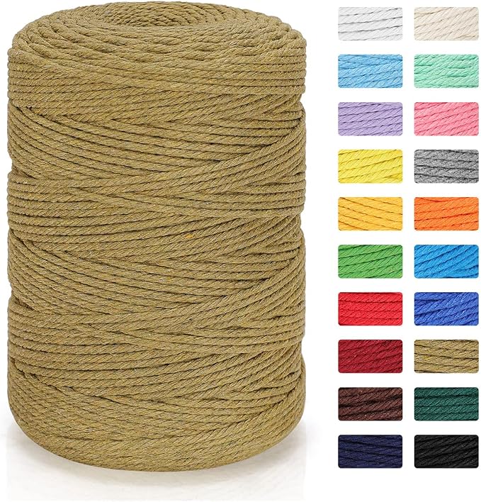 Macrame Cord 3mm x 328yd | 100% Natural Cotton Macrame Rope | 4 Strand Twisted by MacraBoho
