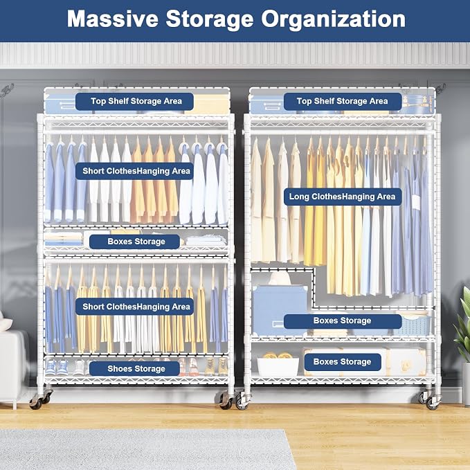 P8C Heavy Duty Clothes Rack（With Extended Width Design） Rolling Clothing Racks - Image 3