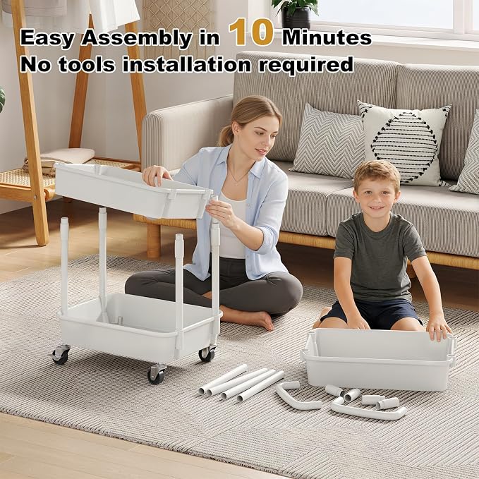 3 Tier Rolling Cart with Wheels, Small Utility Storage Organzier Carts - Image 4