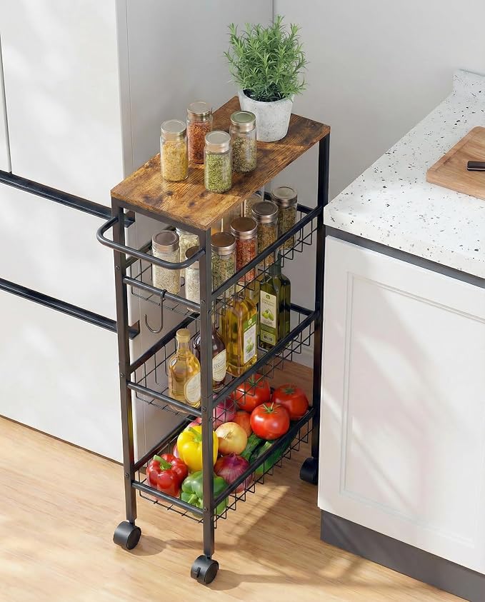 Rolling Utility Cart, 4-Tier Slim Narrow Storage Cart by Unknown