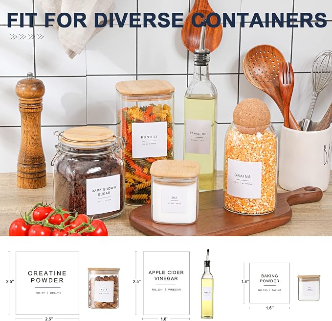 308 Kitchen Pantry Labels for Food Containers, 3 Sizes White Minimalist Labels - Image 3