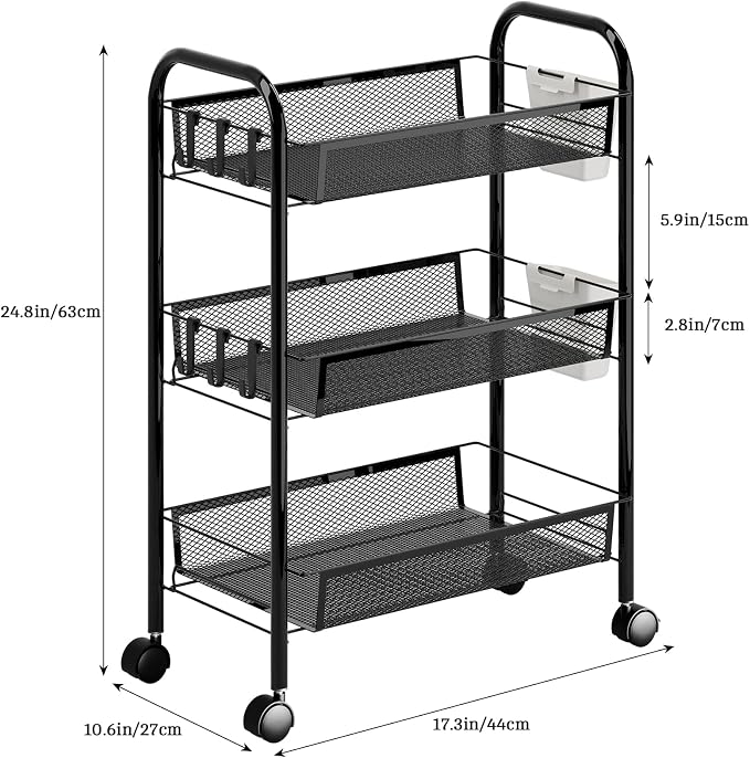 5-Tier Slim Rolling Cart with Wheels, Stackable Narrow Storage Trolley - Image 6