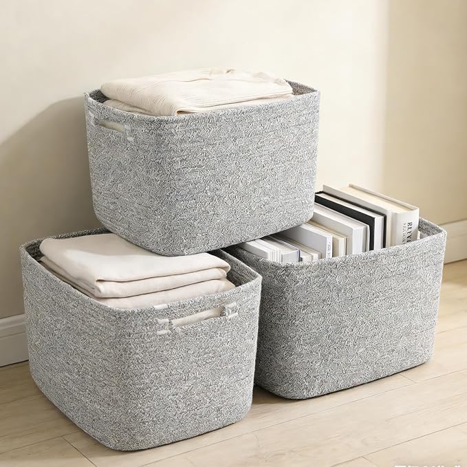 3 Pack Woven Storage Baskets for Shelves, 13.5"×11"×9.5"Organizing Bins - Image 6