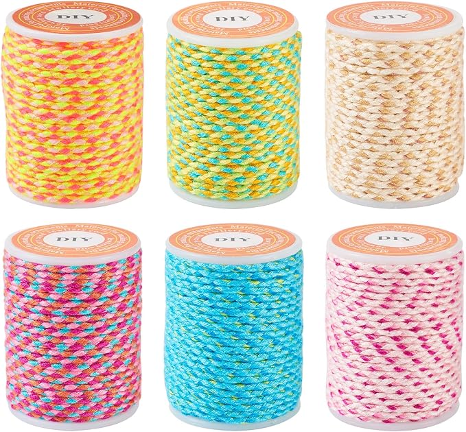 6 Rolls Macrame Cotton Cord, 1.5 mm, 6 Colors, 4.3 Yards/roll, by Spritewelry